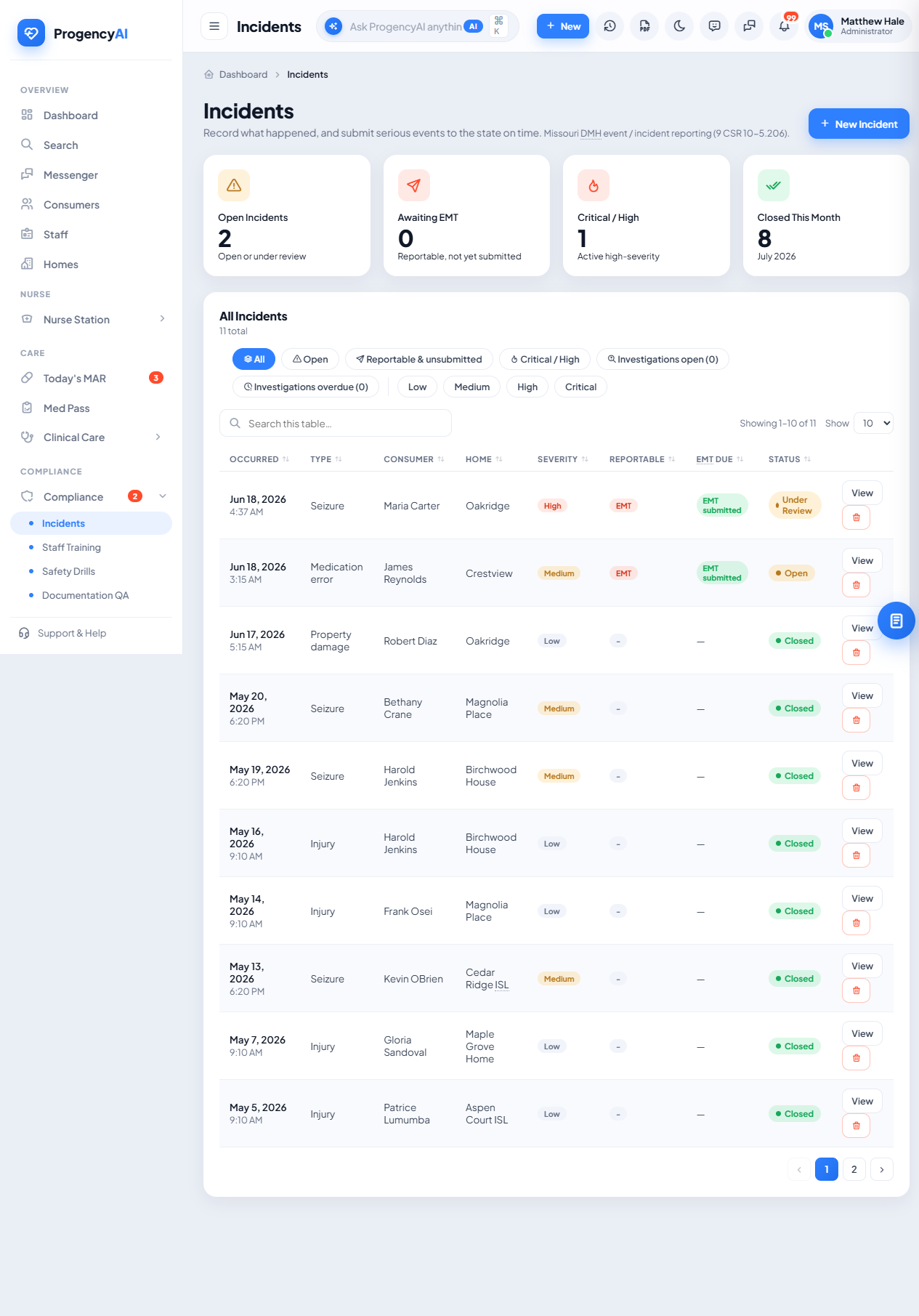 Incident reporting screenshot