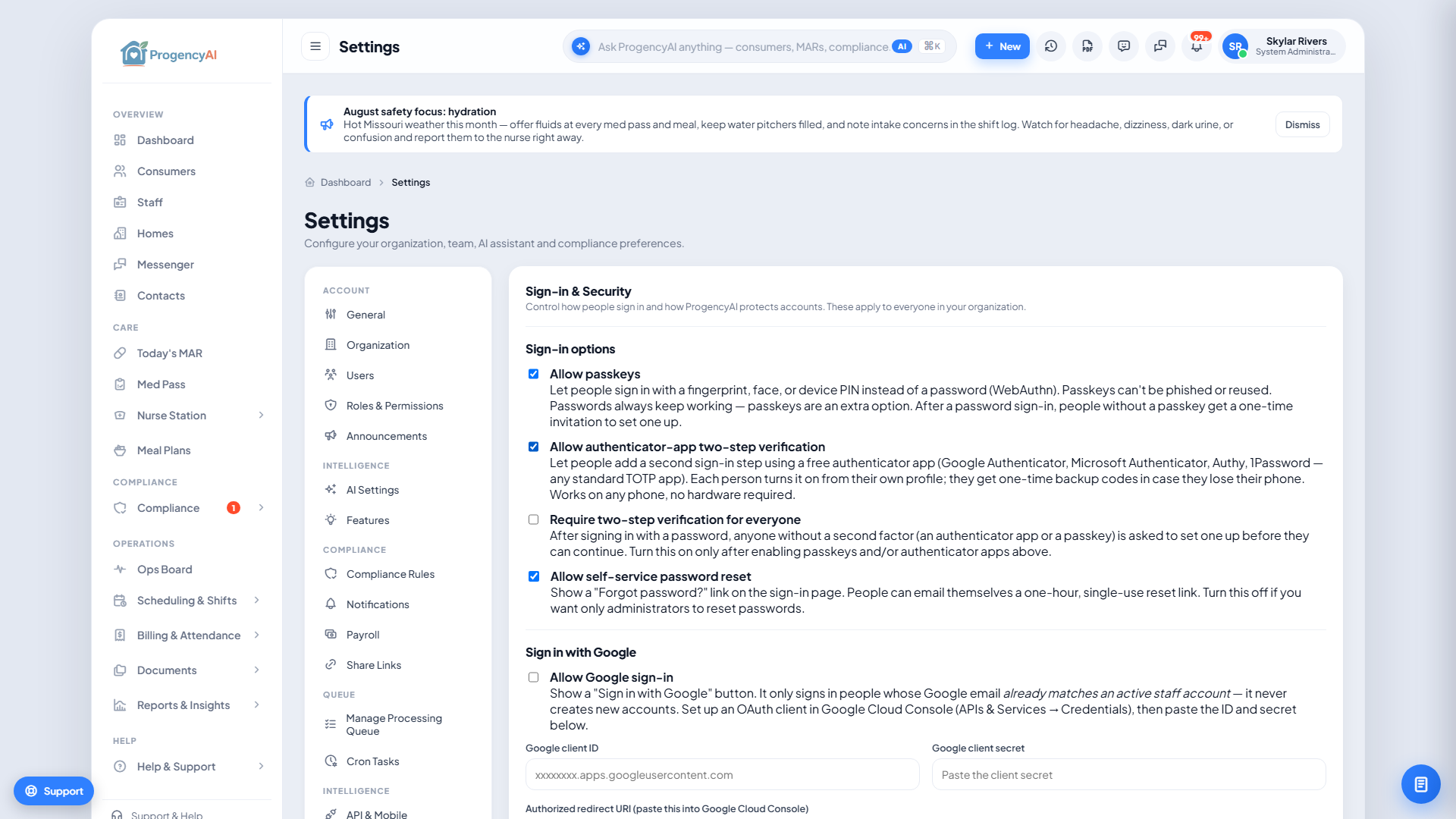 Sign-in & Security settings screenshot